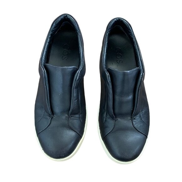 Cos Leather Laceless Pull On Black Sneakers Size 6 1/2 - Picture 1 of 6
